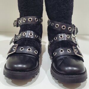 Marc By Marc Jacobs Black "Frost" Grommet Lamb Shearling Leather Boots 39